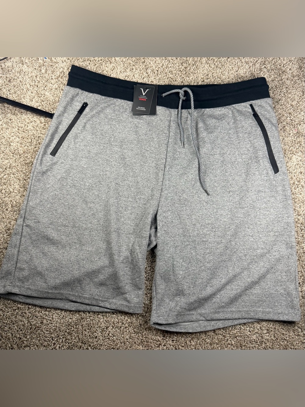 Verde Men’s Athletic Shorts Gray Black Zip Pockets Drawstring size 5xl